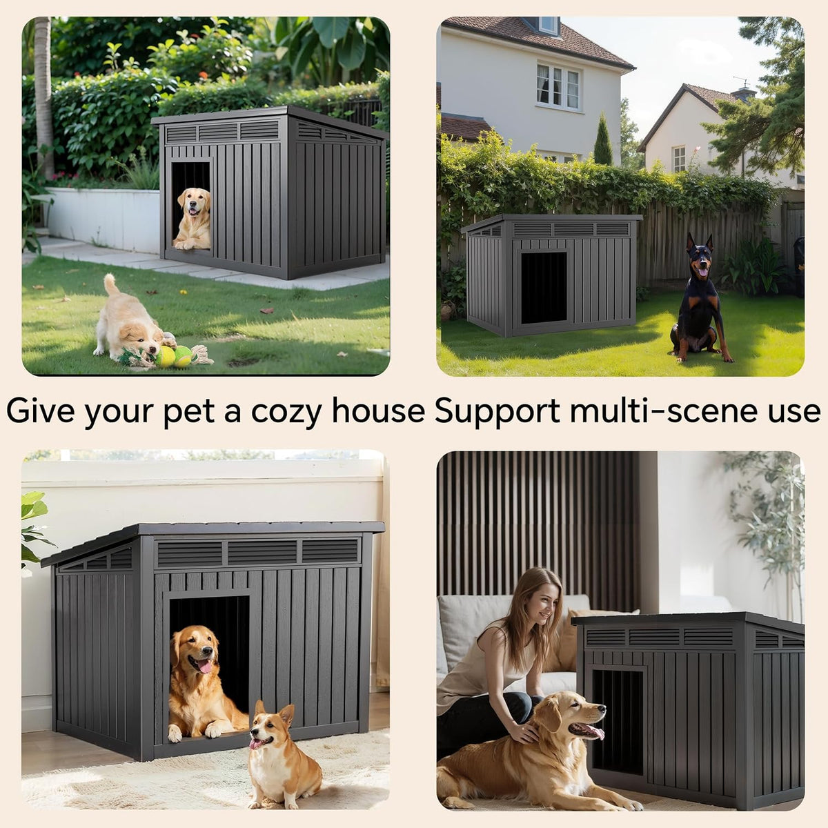 VIXZEN Dog House Outdoor & Indoor, Medium Size, Black