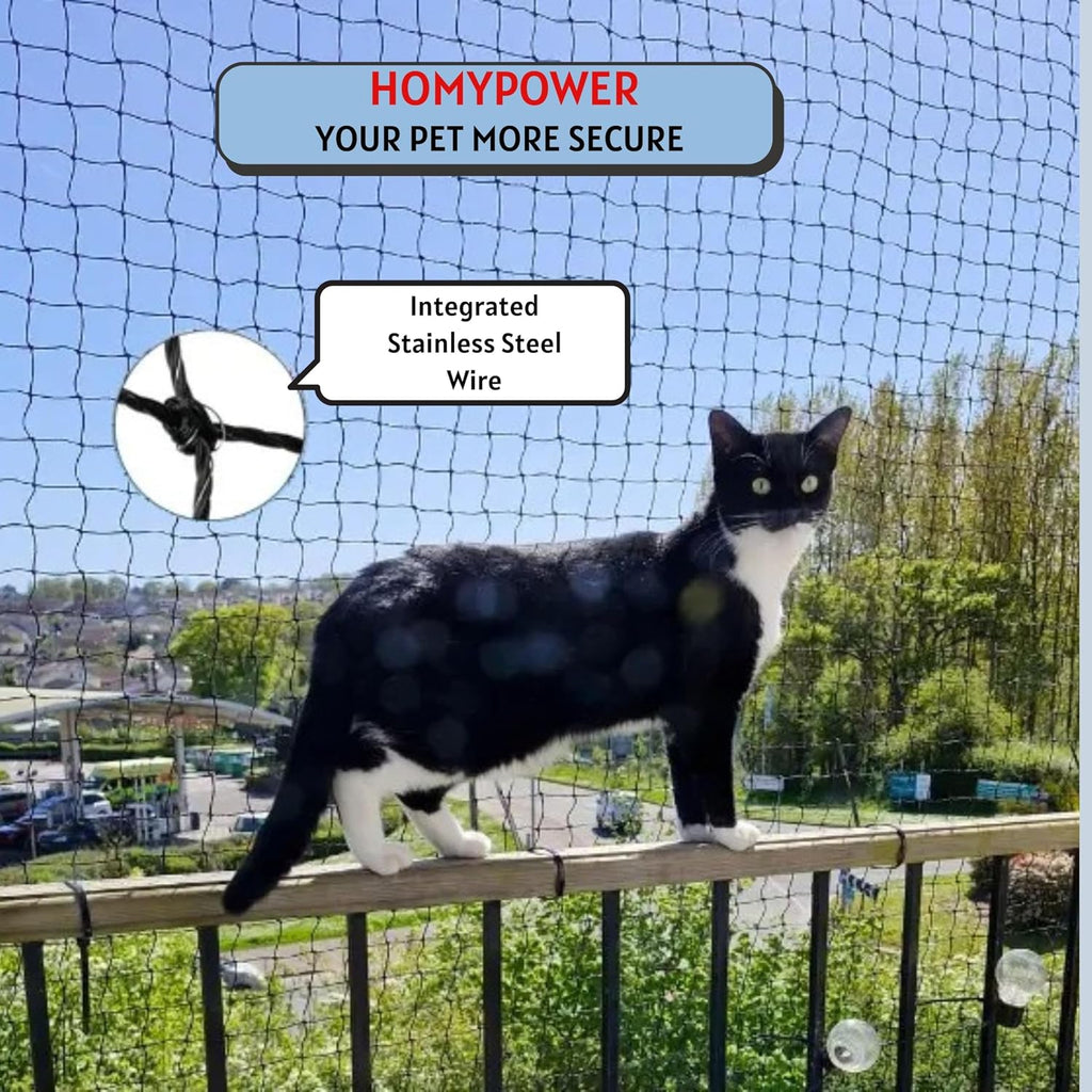 Cat Netting Balcony, 10x13 ft Stainless Steel Reinforced Bite Tear UV and Weather-Resistant Anti-Fall Netting for Pets, 