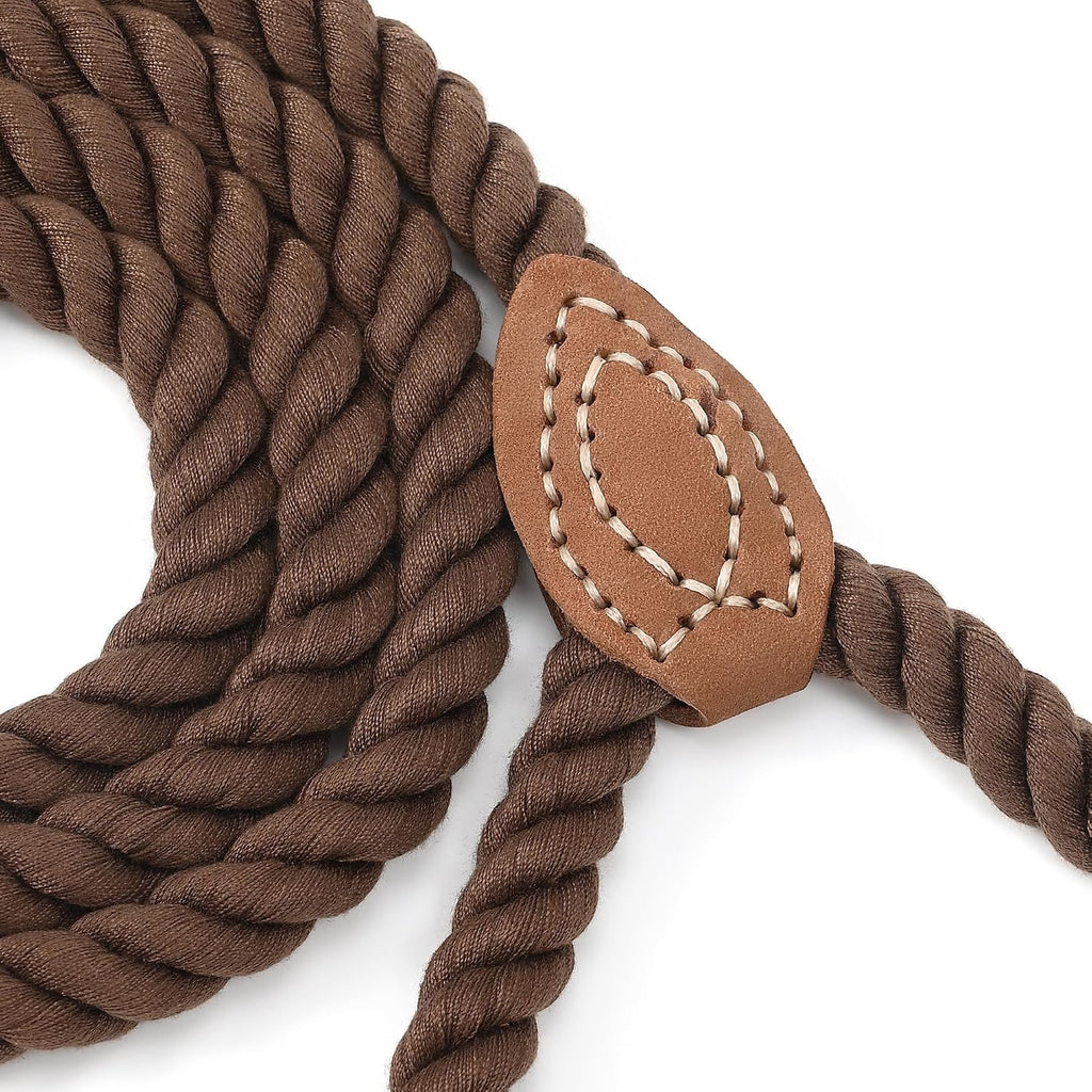 Mile High Life Dog Leash Braided Cotton Rope with Leather-Reinforced Ends