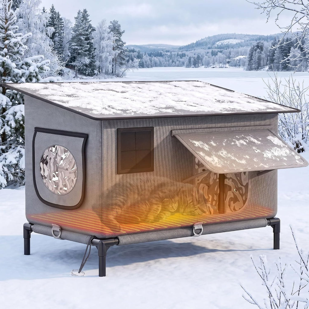 DWVO 23.6in Heated Cat House with Heated Pad for Outdoor in Winter