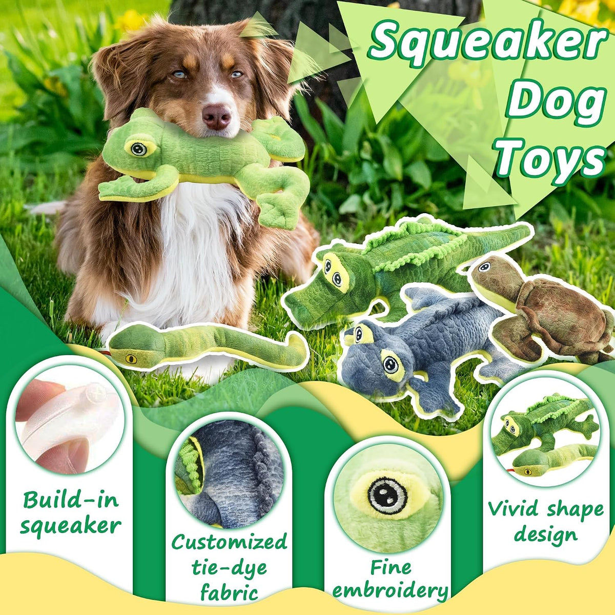 LECHONG Stuffed Animal Dog Toys, 5 Pack Tough Squeaky Dog Toys, Plush Toys Assortment, Great Value Pet Toys Bundle, Wood