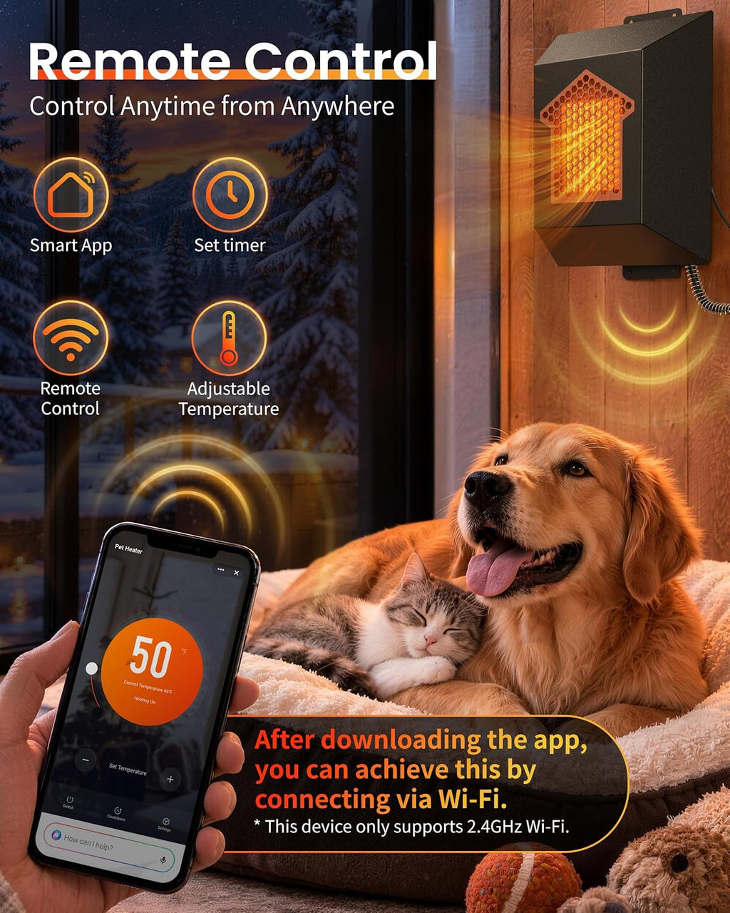 600W Dog House Heater – WiFi Smart Thermostat 40℉ to 115℉ Adjustable