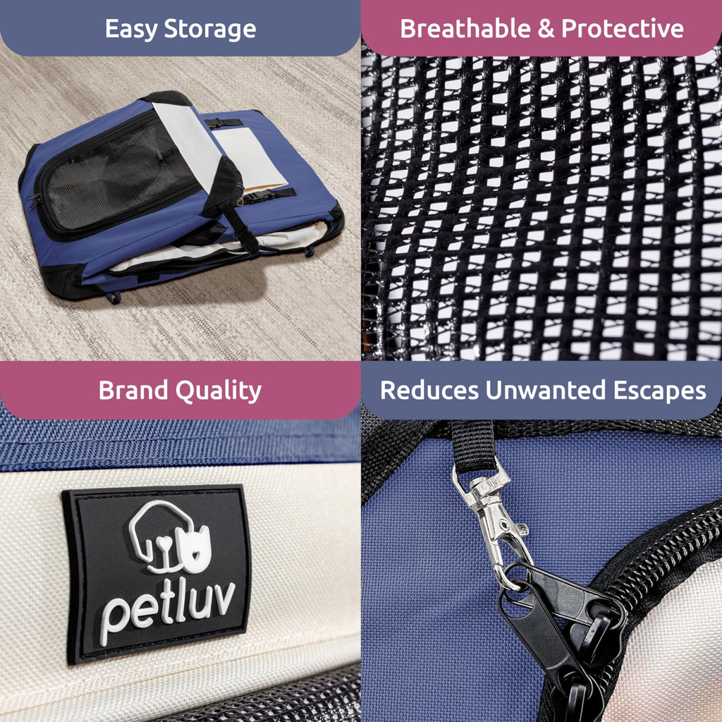 Cat & Dog Pet Carrier, Fits 2 Cats or Medium Dog Comfortably, Large, Navy
