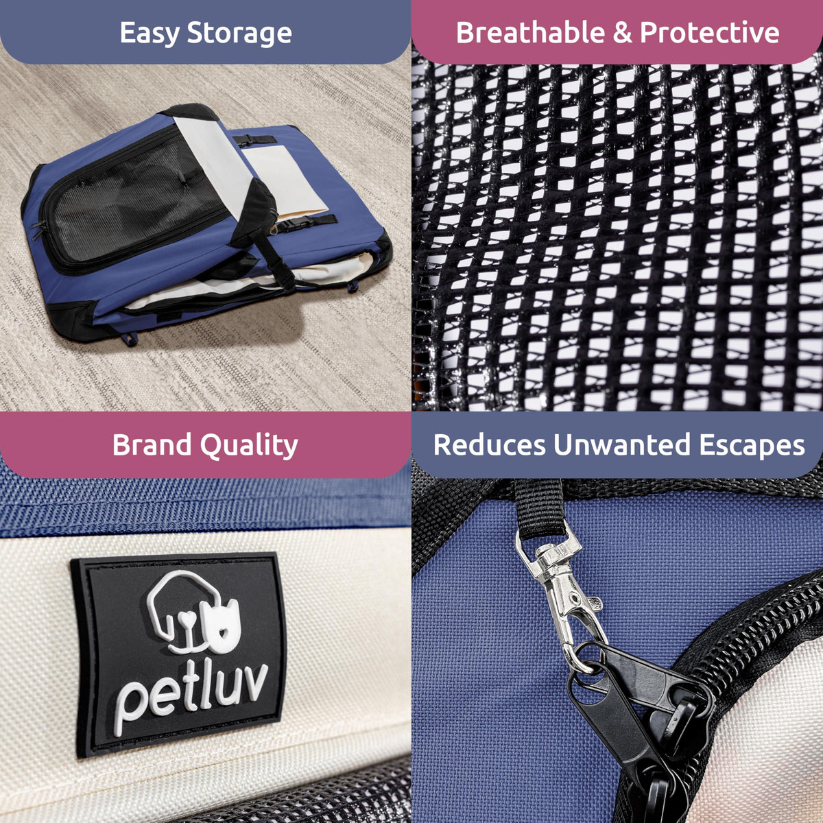 Cat & Dog Pet Carrier, Fits 2 Cats or Medium Dog Comfortably, Large, Navy