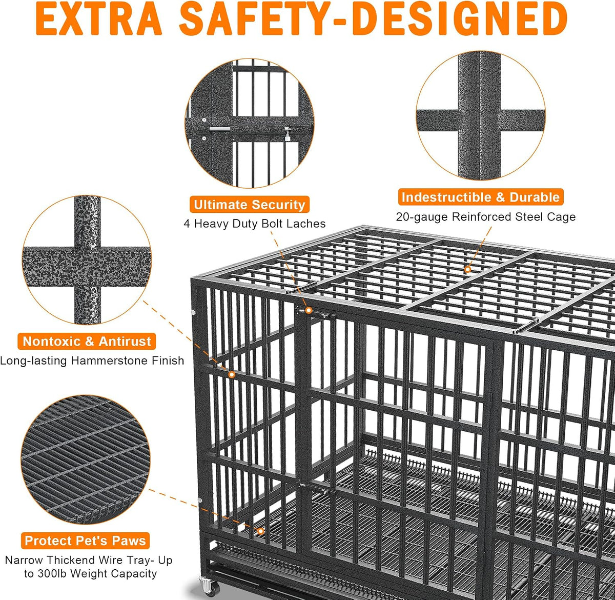BOLDBONE 48 inch Heavy Duty Indestructible and Escape-Proof Dog Crate Cage Kennel for Large Dogs, High Anxiety Dog Crate
