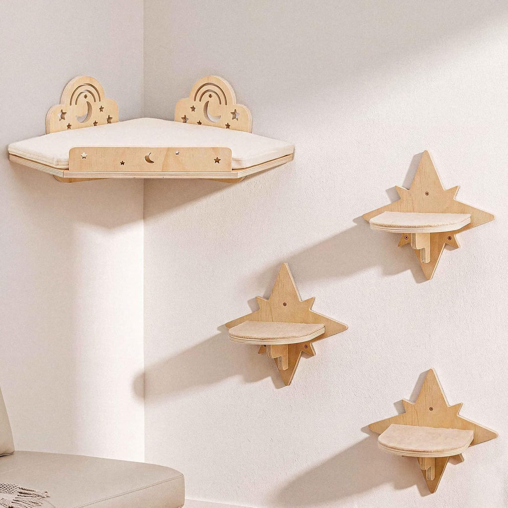 Moon & Star Cat Wall Shelves, Modern Cat Wall Furniture for Indoor Cats