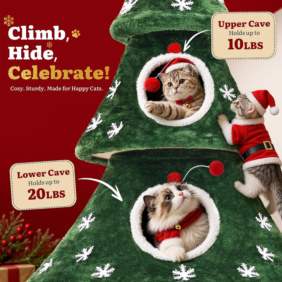 YITAHOME 58.2in Christmas Cat Tree with Cat tunnel