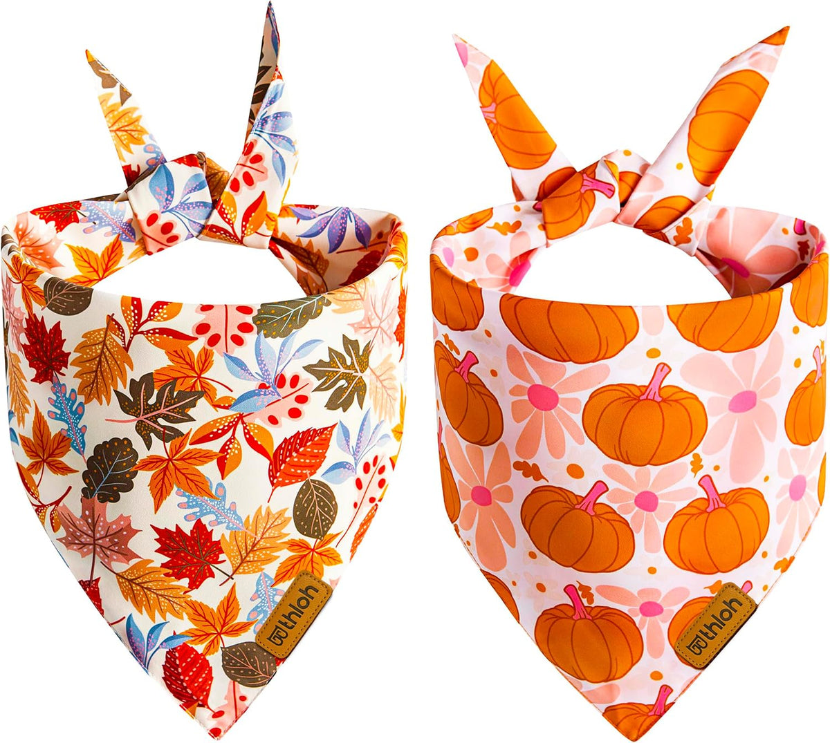 Halloween Dog Bandanas - 2 Pack Reversible Pumpkin and Bat Pet Scarf for Boys and Girls | Fall Dog Bibs | Premium Durabl