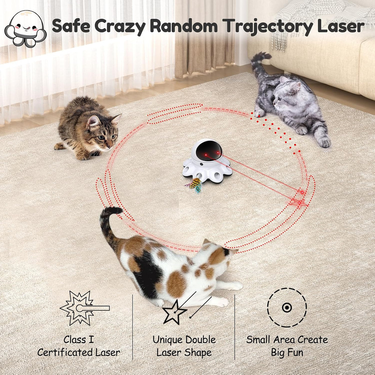 ORSDA Cat Laser Toy, 2-in-1 Interactive Automatic Motion Activated Moving 8 Holes Whack A Mole Feather, USB Rechargeable