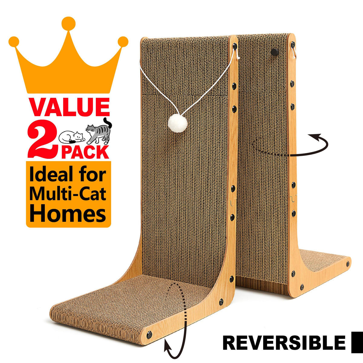Markarbarka 23.6 IN L-Shaped Cardboard Cat Scratcher, 2-Pack for Indoor Cat