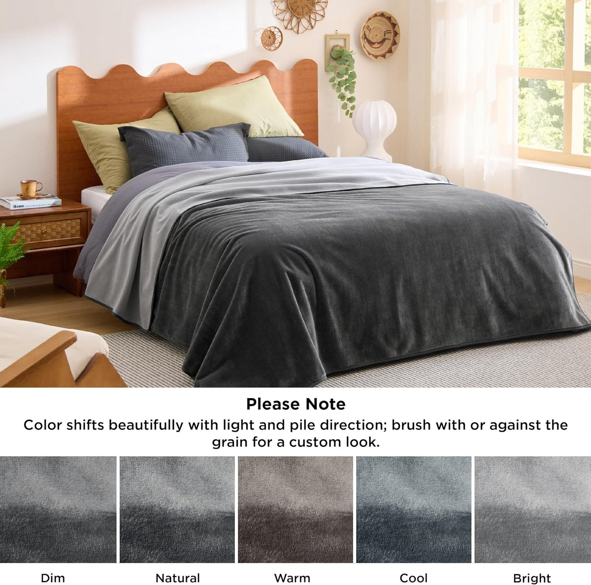 Bedsure Waterproof Blanket for Bed Soft Flannel Fleece, Queen 86"x90" Grey