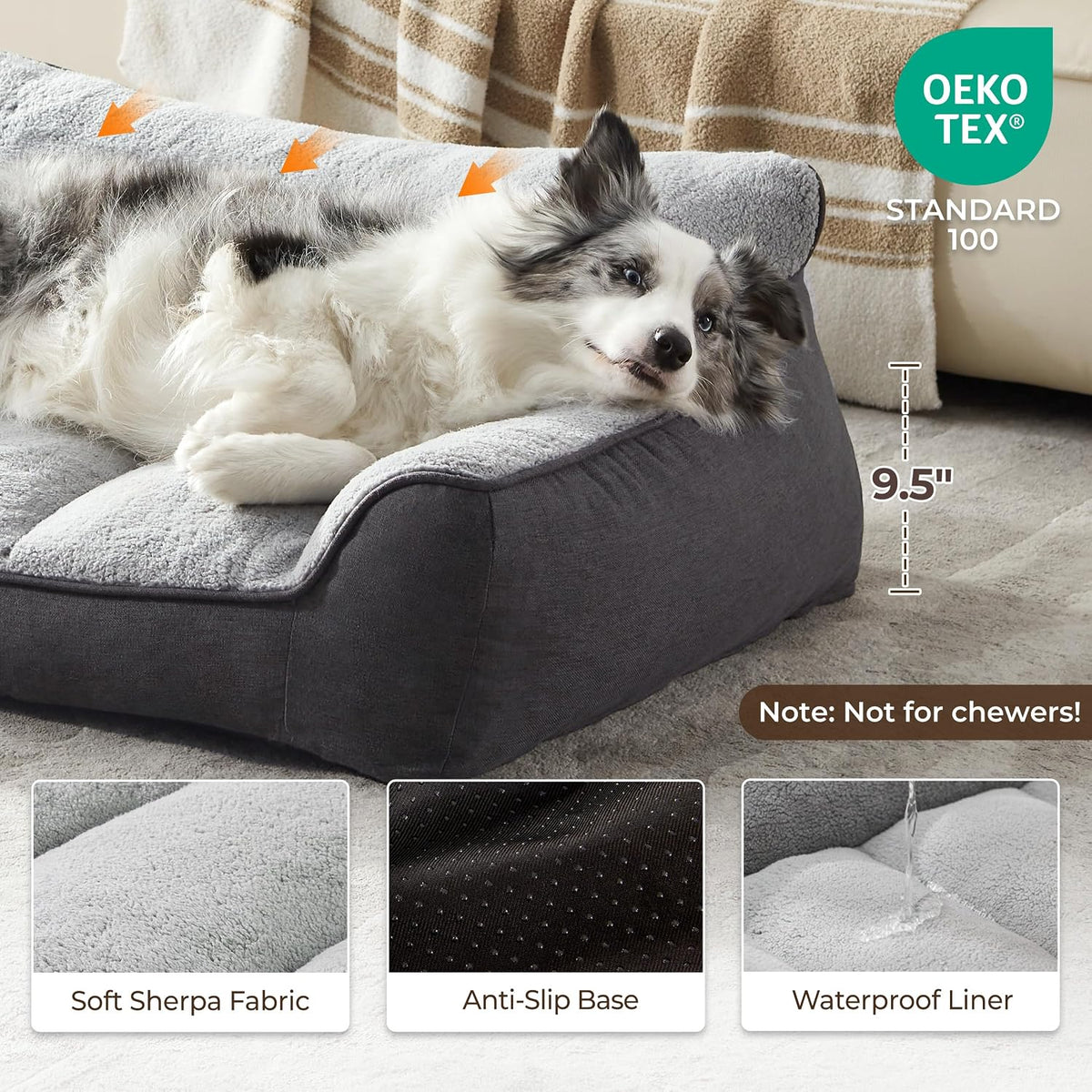 XL Pro Extra Thick Orthopedic Bolster Dog Bed for Large Dogs