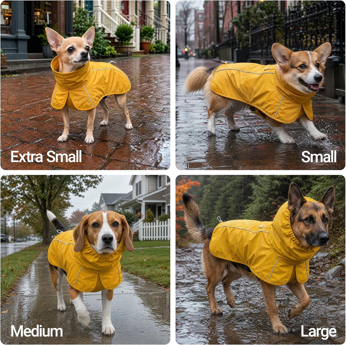 Tuff Pupper Waterproof Dog Raincoat | Full-Body Windproof Rain Jacket for Dogs | Reflective Strips | Breathable Mesh Lin