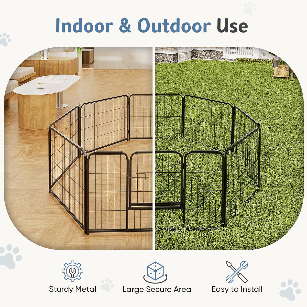 DUMOS Dog Playpen 24 Inch 8 Panels Indoor Outdoor Metal Pet Fence