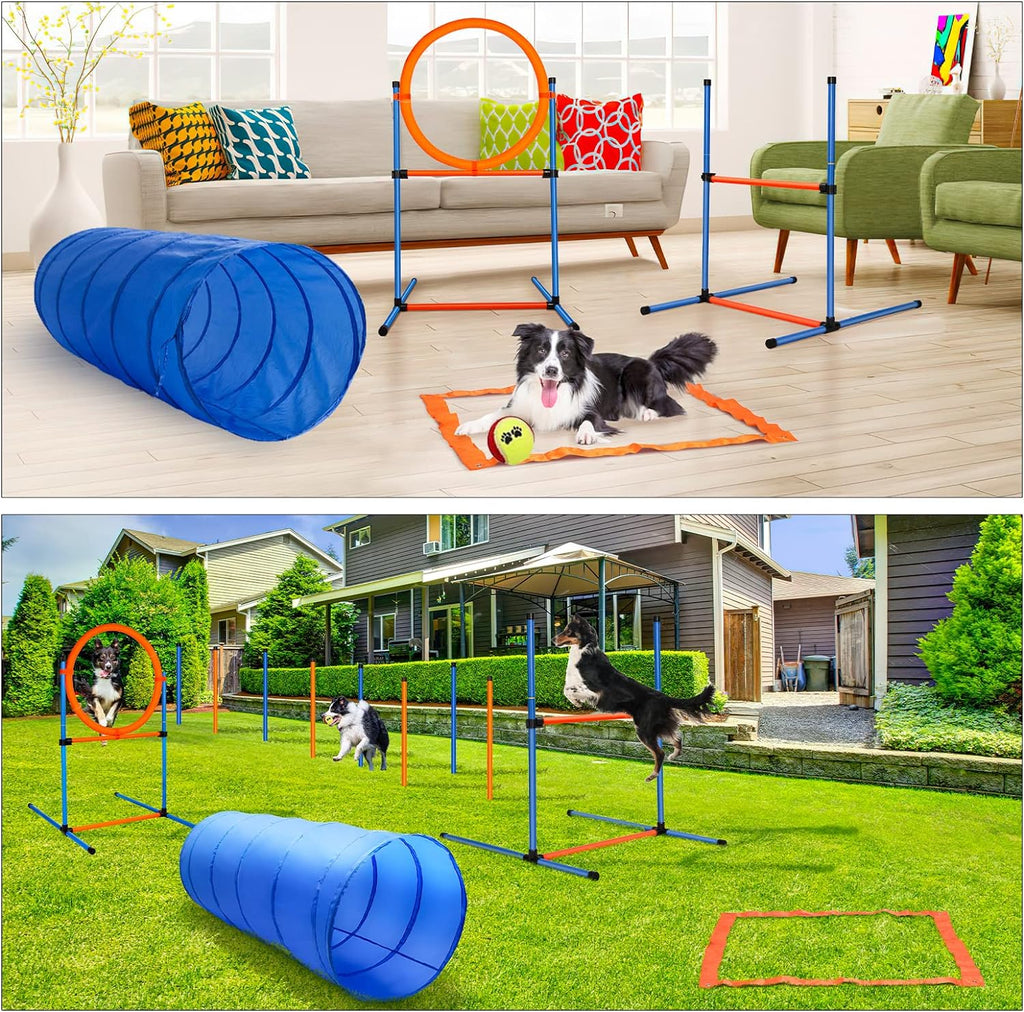 Dog Agility Training Equipment, 60-piece Dog Obstacle Course Training Starter Kit Pet Outdoor Game with Tunnel, Agility 