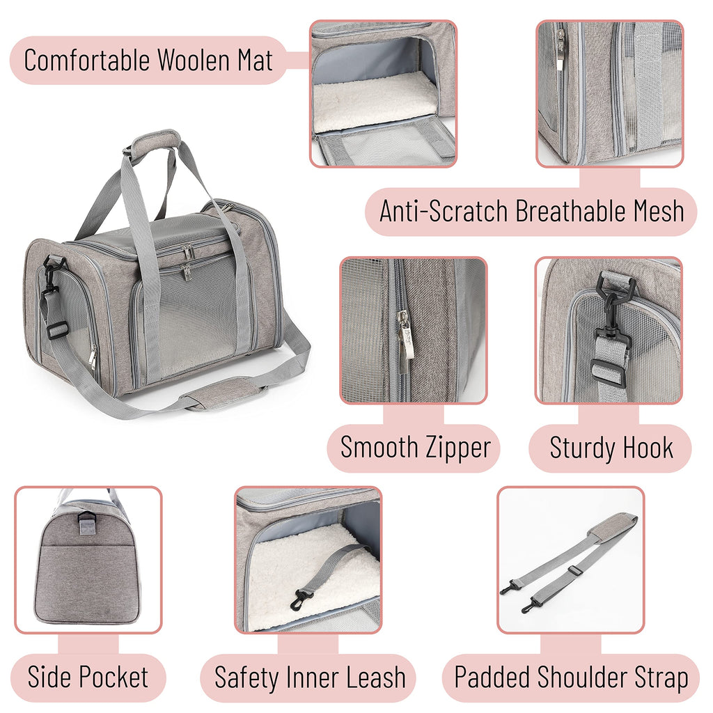 Mr. Pen- Pet Carrier, 17.5" x 11.2" x 11.5", Medium Size, Gray