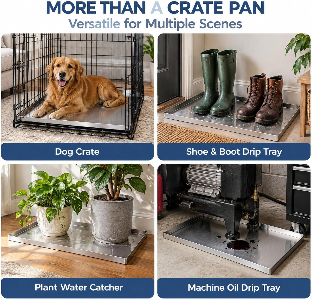 Stainless Steel Dog Crate Pan Replacement 35 inch, Chew-Proof Tray