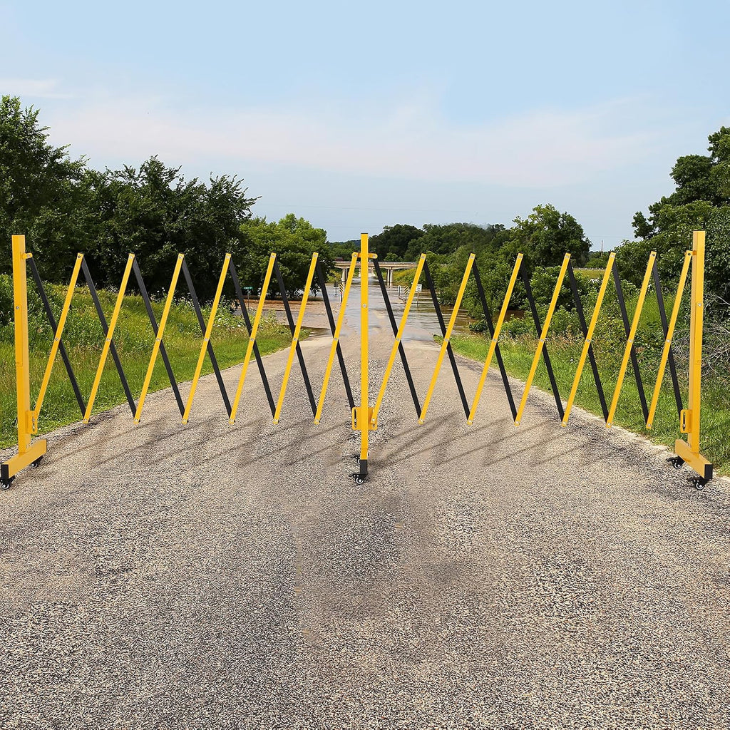IDEALHOUSE 11FT Expandable Metal Safety Barricade Gate with Wheels