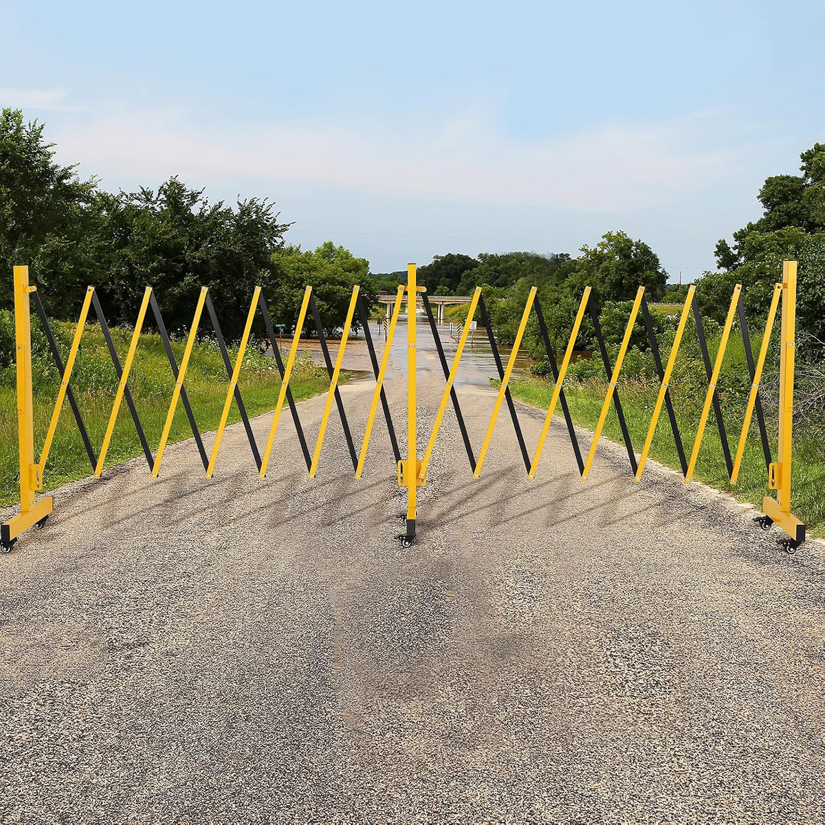IDEALHOUSE 11FT Expandable Metal Safety Barricade Gate with Wheels