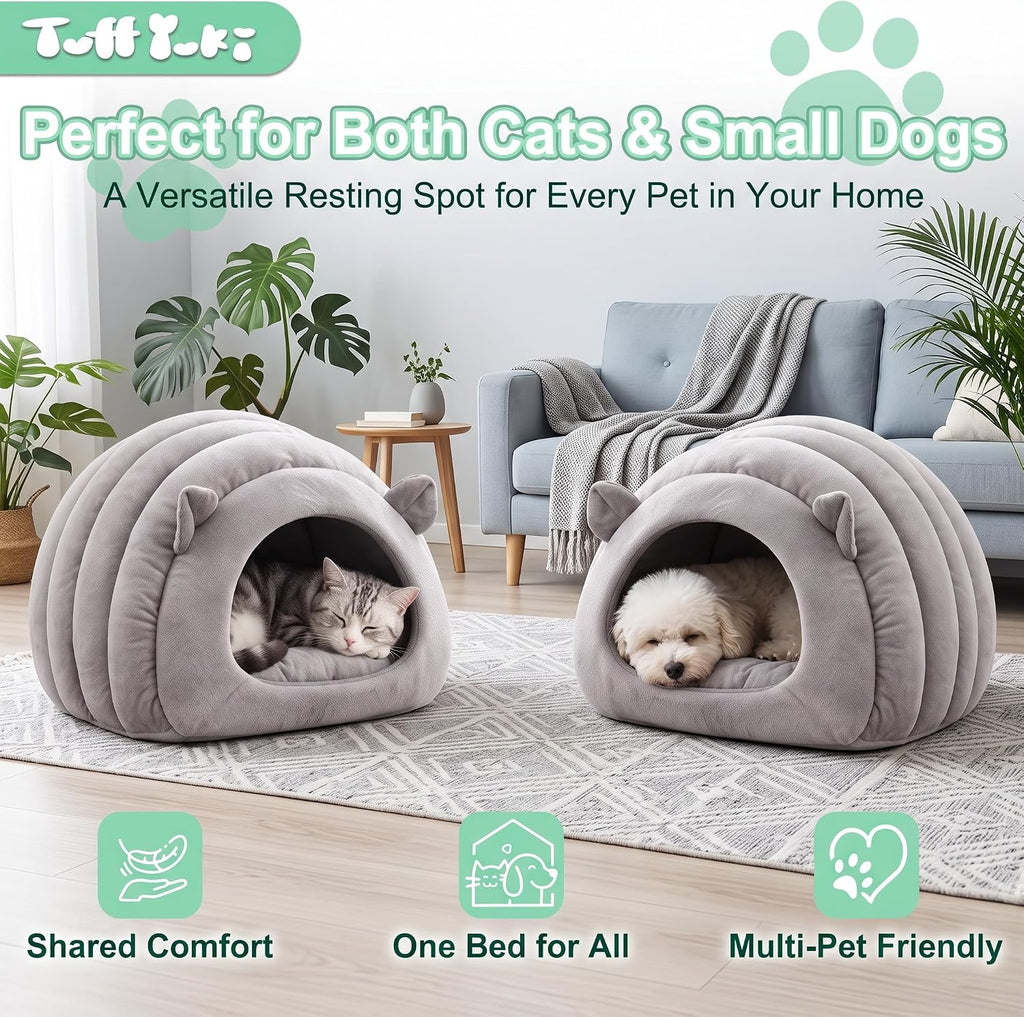 Cat Cave Bed, Orthopedic Memory Foam Anti Anxiety Cat Bed for Indoor Cats, Cozy Plush Caterpillar Tunnel Cat Bed, Non Sl