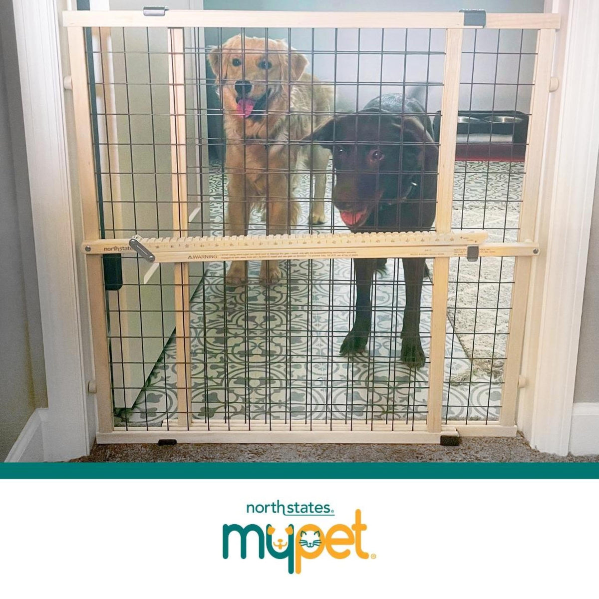 MYPET Wire Mesh Dog Gate: 29.5"-50" Wide, Pressure Mounted with No Tools; Expandable, Durable Pet Gates for Doors and Hallways, 31" Tall, Made with Sustainable Hardwood