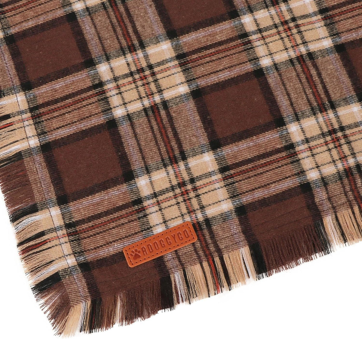 Fall Dog Bandanas with Fringe, Red Brown Plaid Dog Scarf, Large