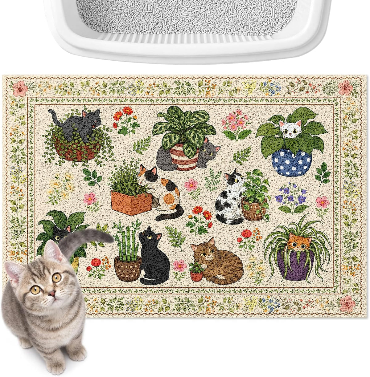 Cat Litter Mat, 24" x 16" Cute Litter Box Trapping Mat