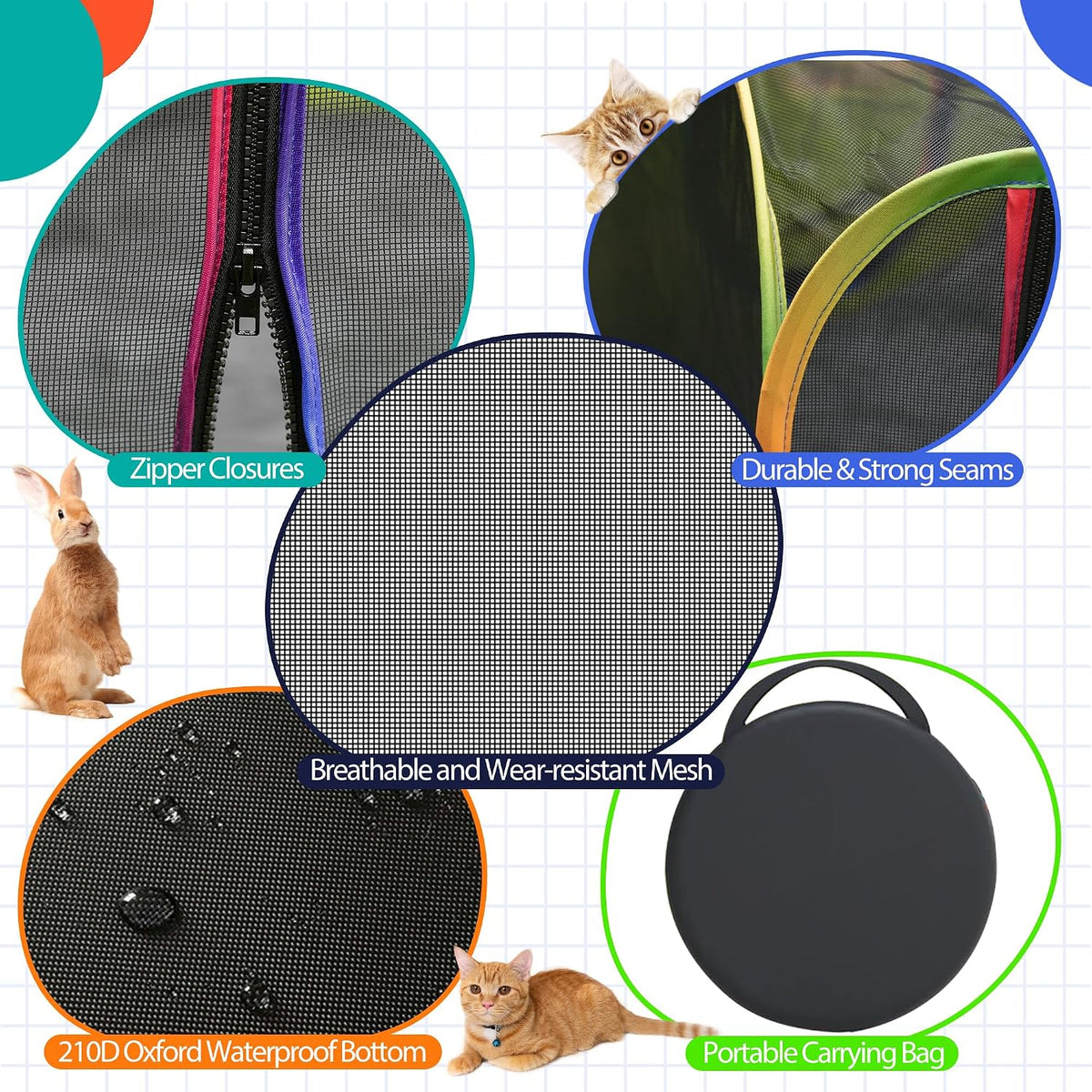 Outdoor Cat Enclosure, 2-in-1 Pop-up Portable Catio Playground