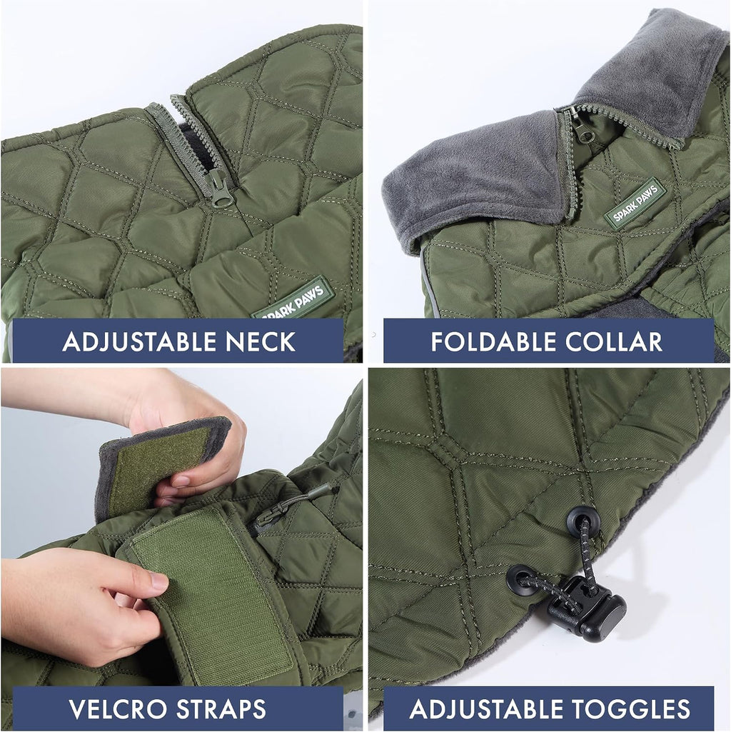 Spark Paws Quilted Dog Winter Coat - Cold Weather Jacket for S Med L Dogs