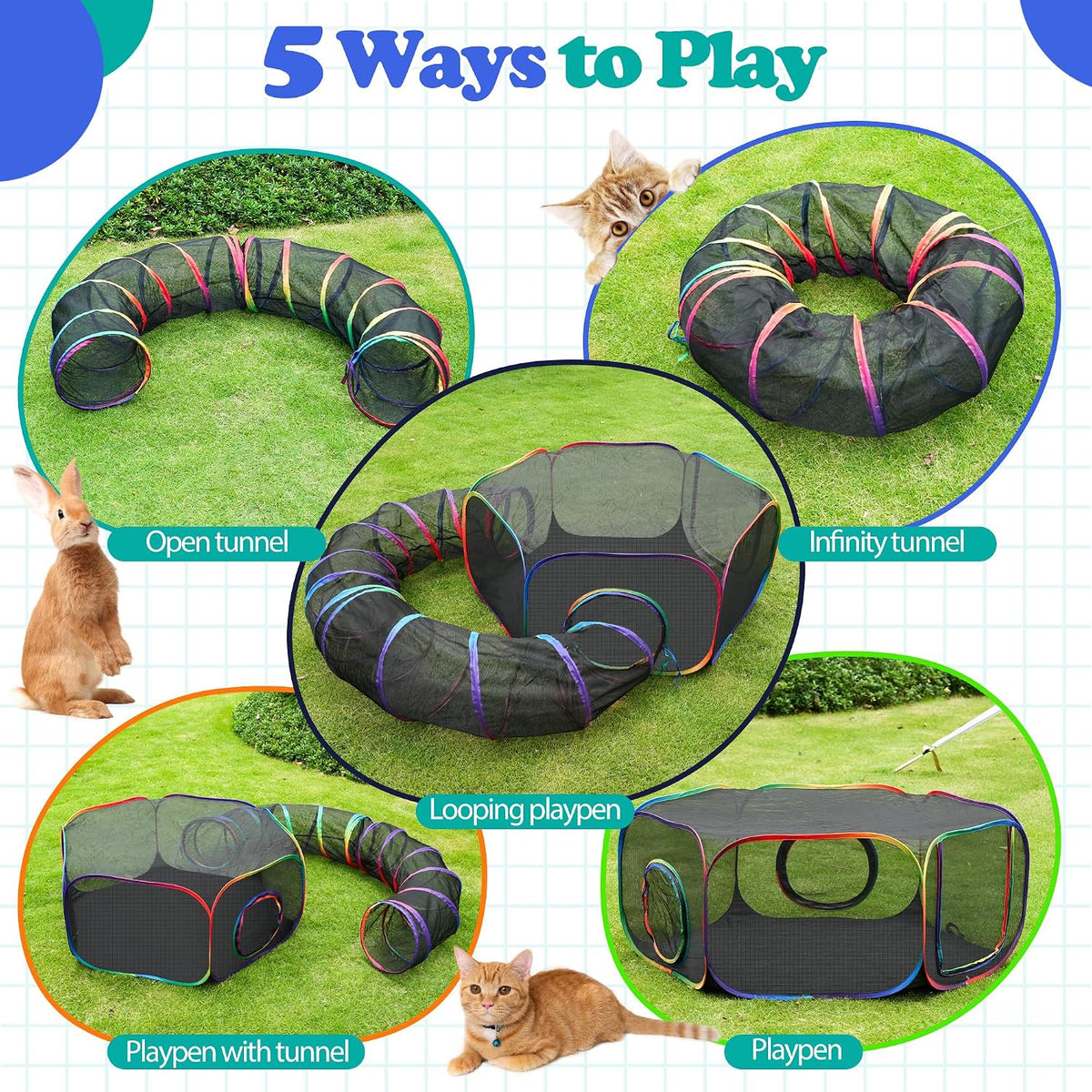 Outdoor Cat Enclosure, 2-in-1 Pop-up Portable Catio Playground