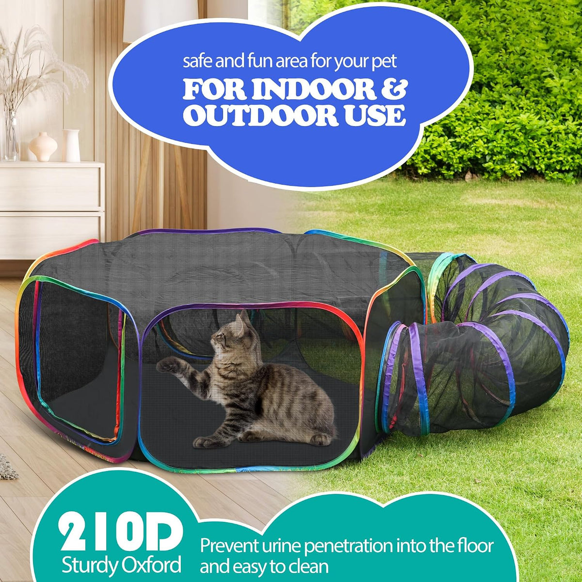 Outdoor Cat Enclosure, 2-in-1 Pop-up Portable Catio Playground