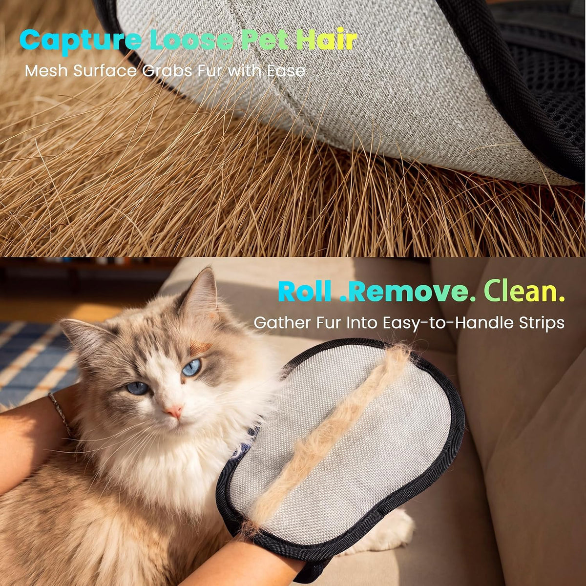 Pet Hair Removal Glove for Cat & Dog, Electrostatic Pet Hair Remover Tool