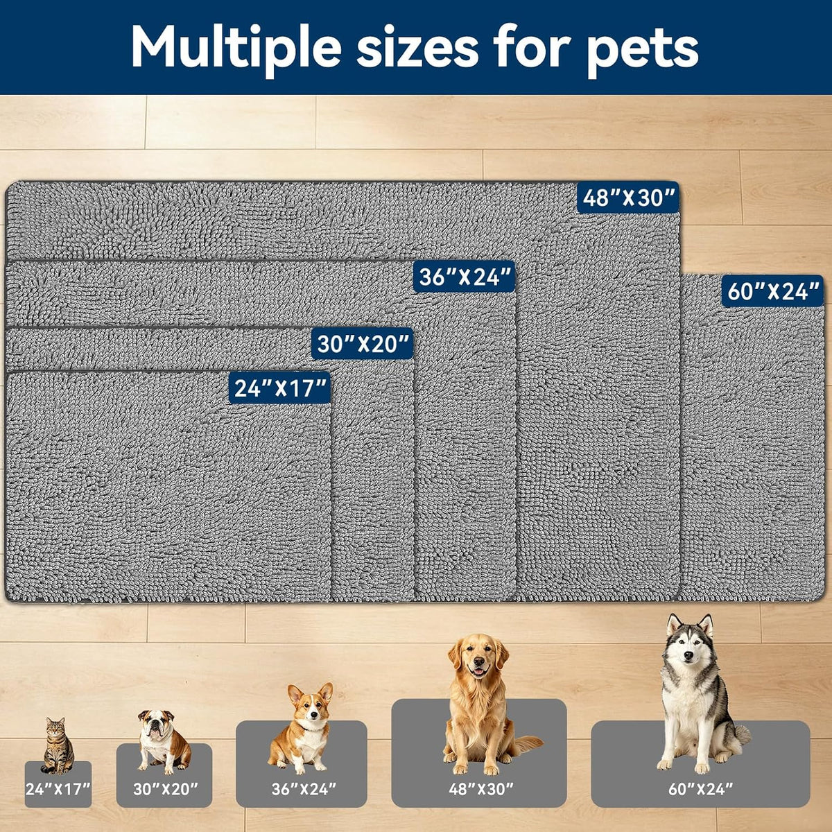 Super Absorbent Dog Door Mat, 30"*20" Anti Slip Mat for Muddy Paws