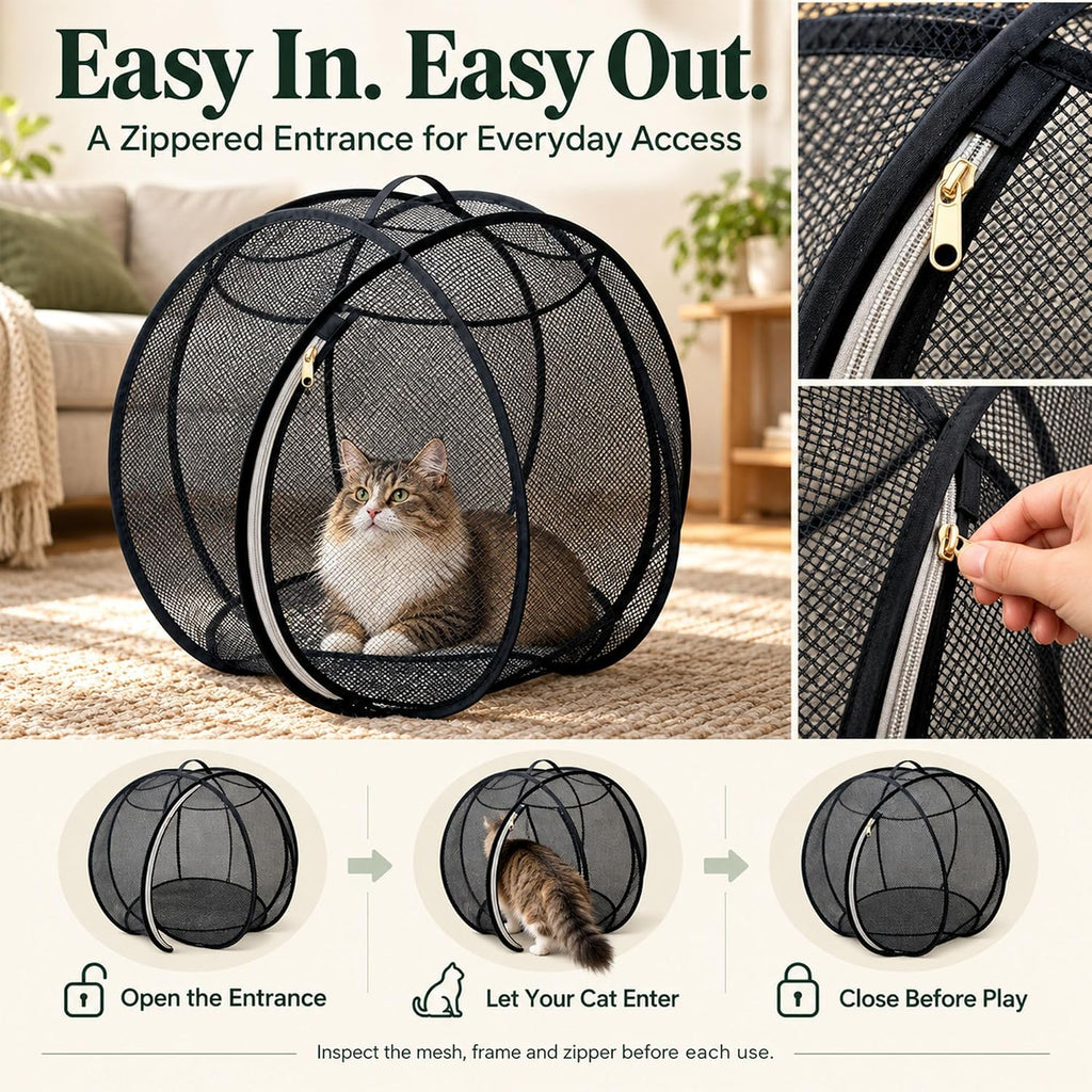 Cat Hamster Ball for Outside, Pop-Up Rolling Cat Playpen (Black)