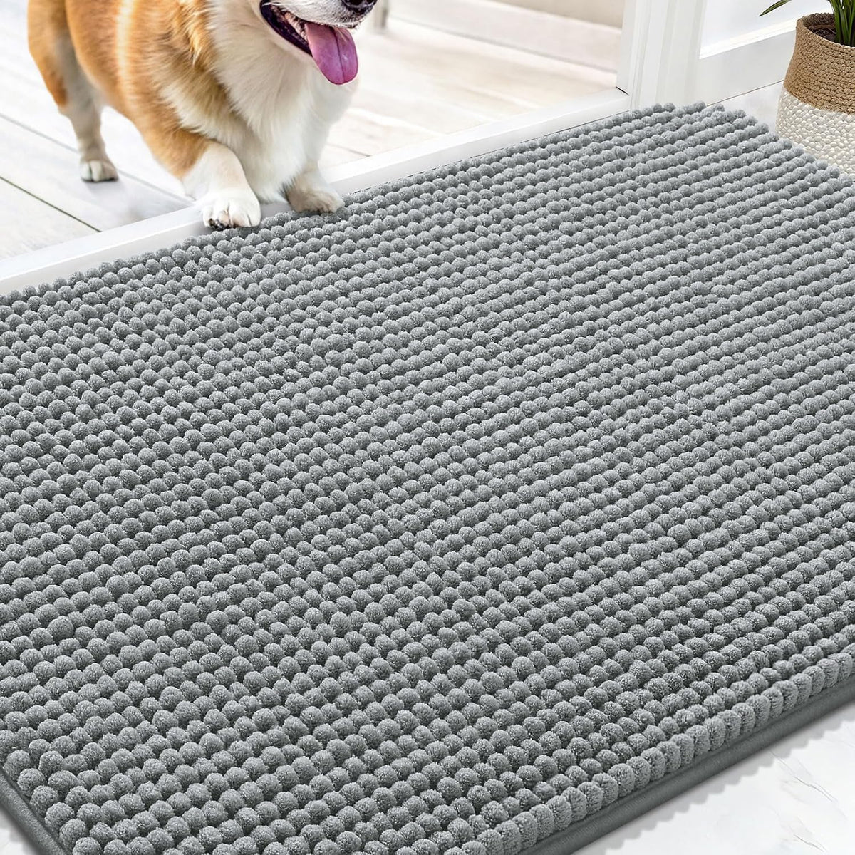 OLANLY Dog Door Mat for Muddy Paws 30x20, Absorbent Chenille Mud Doormat