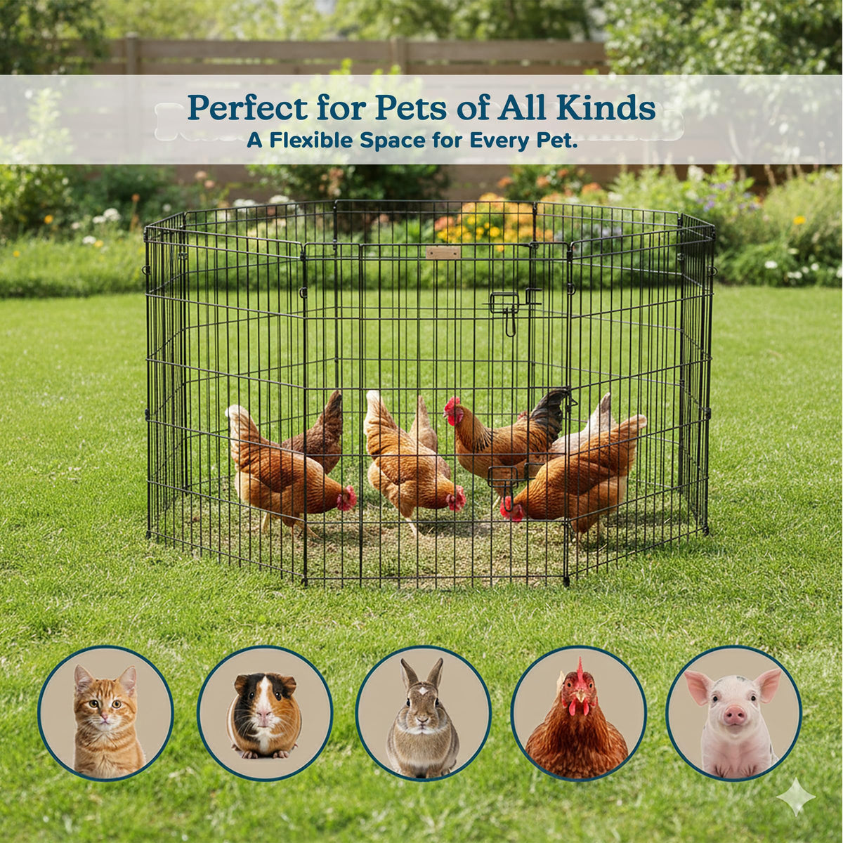 Dog Playpen - Foldable Metal Exercise Puppy Play Pen with 8 24x30in Panels - Indoor/Outdoor Pen with Door for Dogs, Cats or Small Animals by PETMAKER