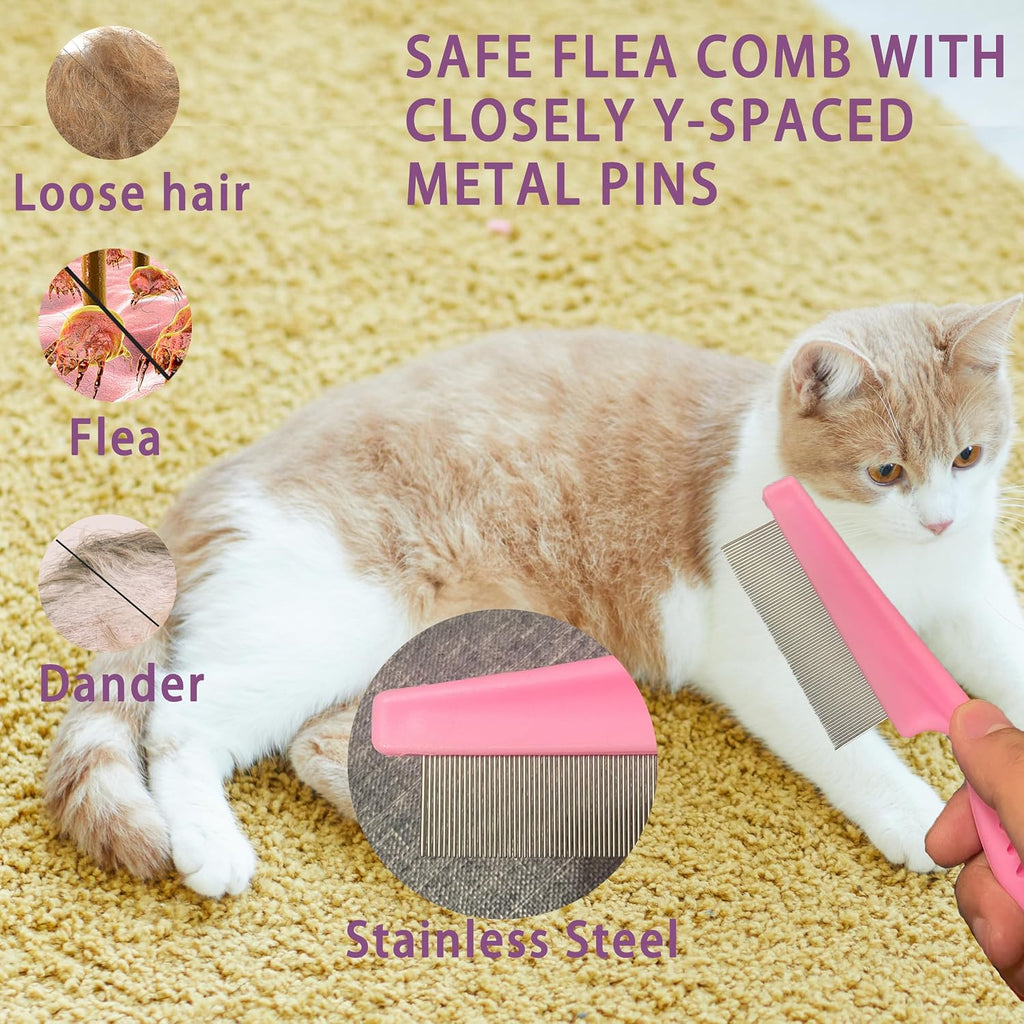 Cat Grooming Kit, 6-Piece Deshedding Brush Set, Pink