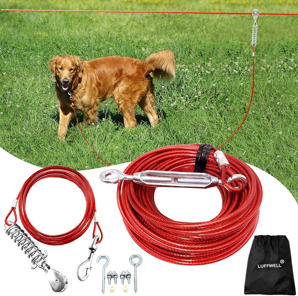 Dog Runner for Yard, Outdoor Dog Run, 100FT+15FT, Red