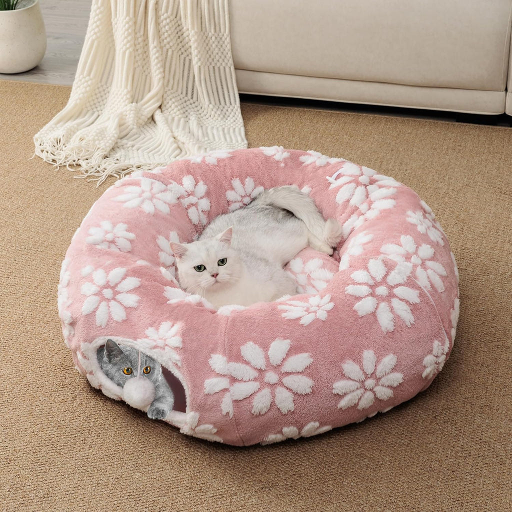 Cute Round Cat Tunnel for Indoor Cats, Pink