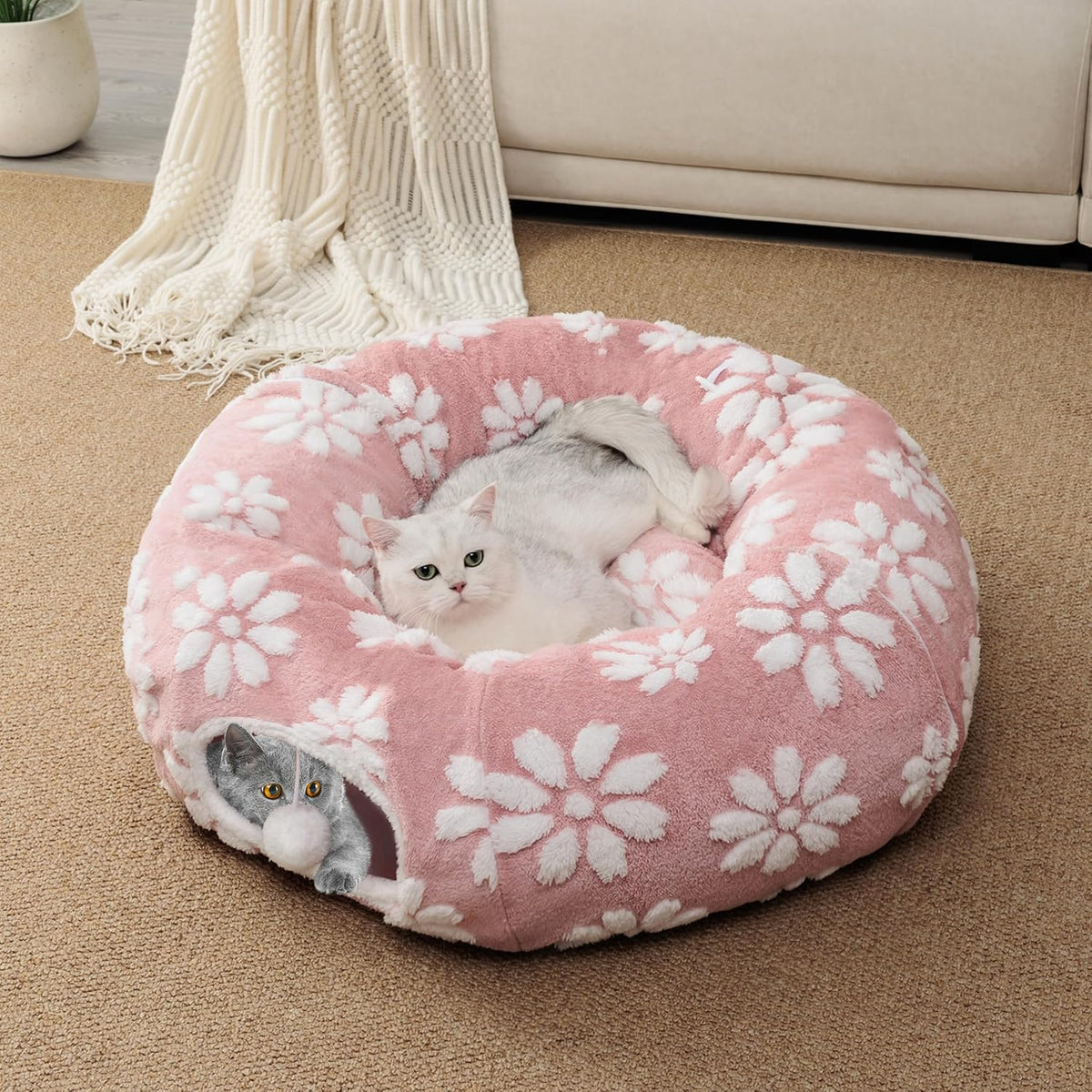 Cute Round Cat Tunnel for Indoor Cats, Pink