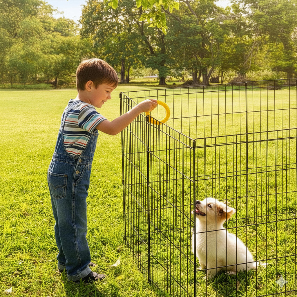 Dog Playpen - Foldable Metal Exercise Puppy Play Pen with 8 24x30in Panels - Indoor/Outdoor Pen with Door for Dogs, Cats or Small Animals by PETMAKER