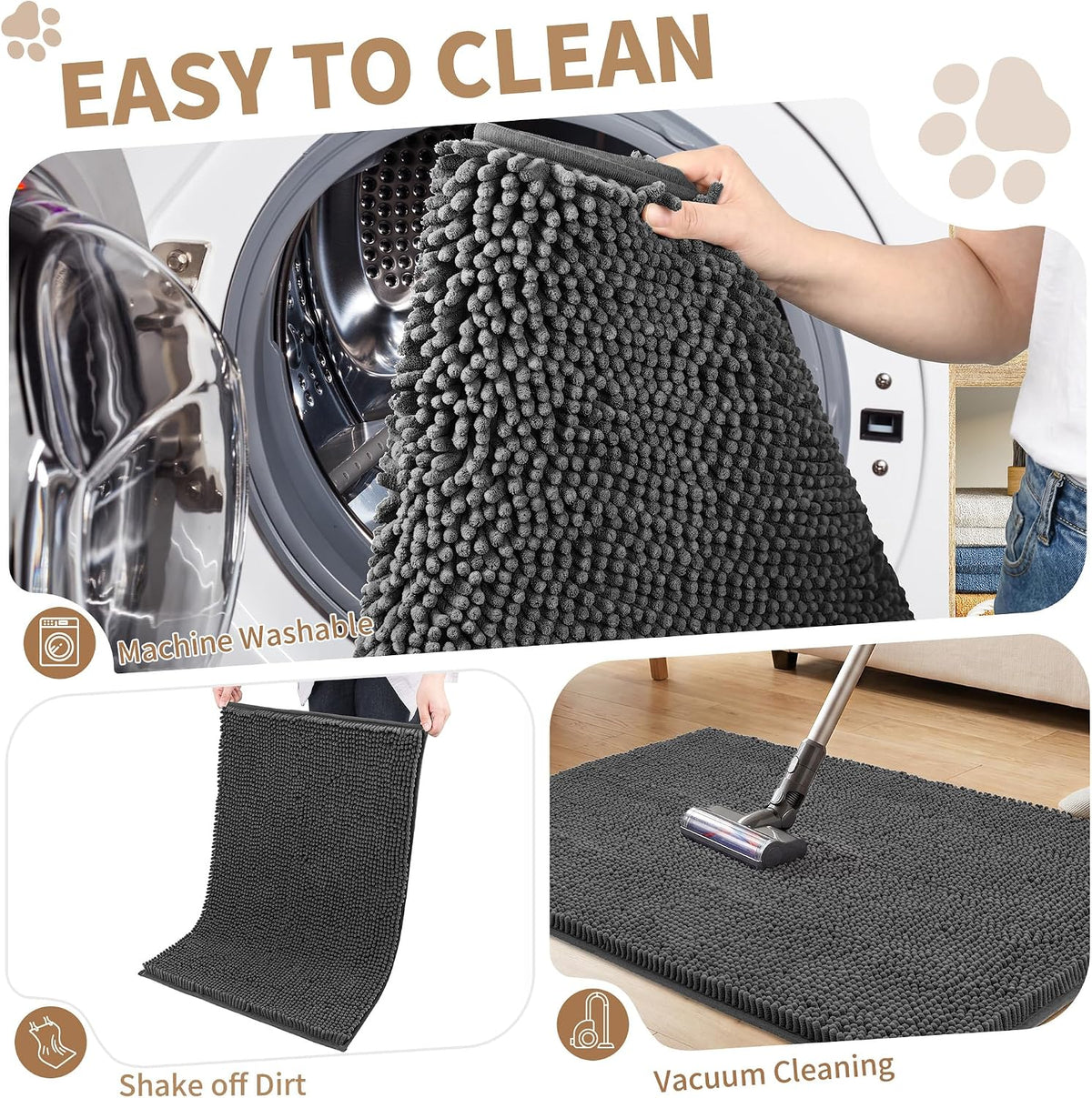 Amyracel Dog Door Mat for Muddy Paws 48" x 36",Chenille Absorbent Mud Mat