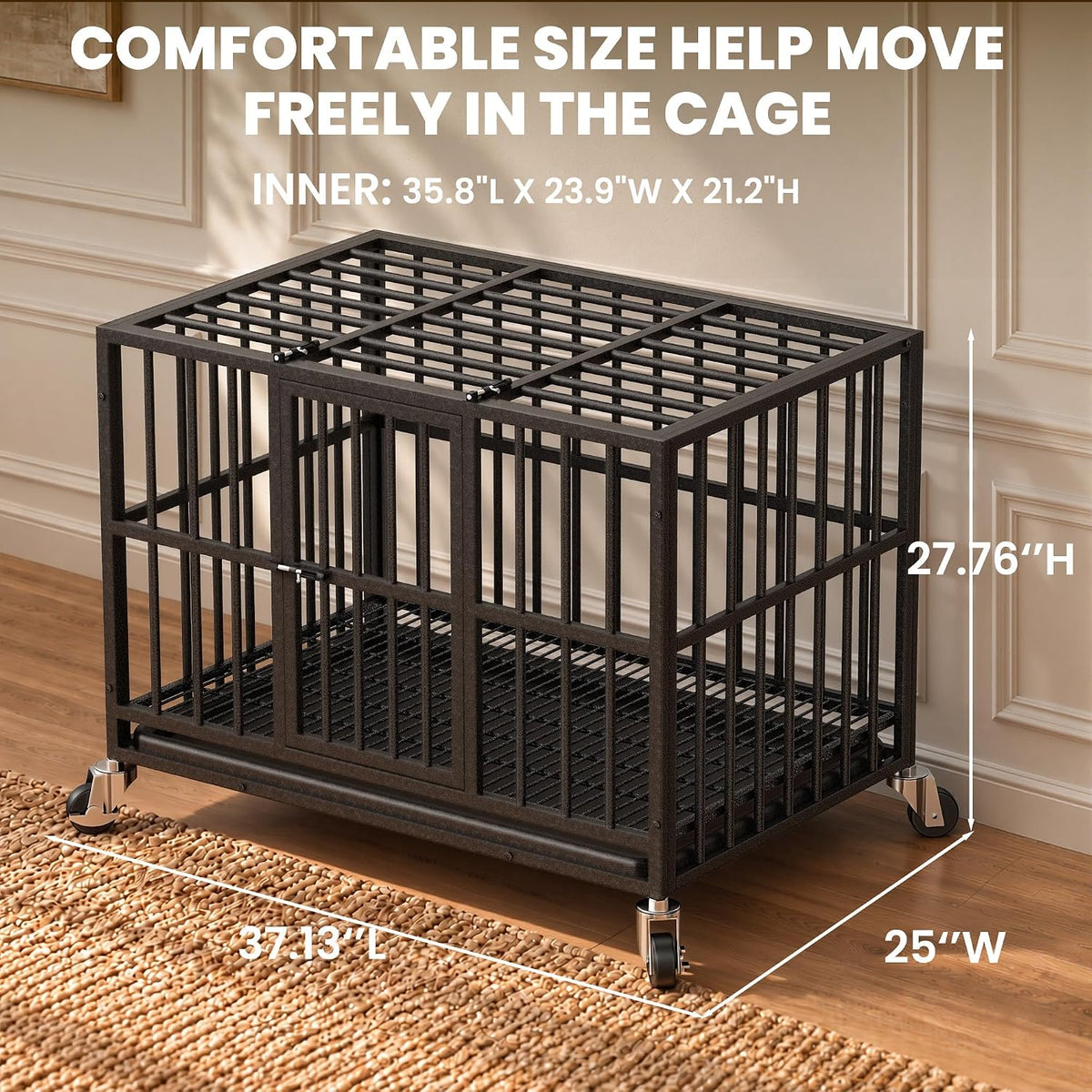 38 Inch Indestructible Dog Kennel,Heavy Duty Dog Crate for Large Dogs,Black