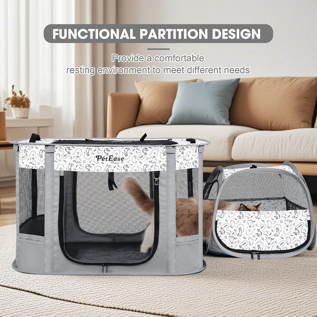 Portable Cat Playpen with Litter Box, Cat Enclosure for Camping, Cat Recovery Playpen After Surgery, Foldable Indoor Out