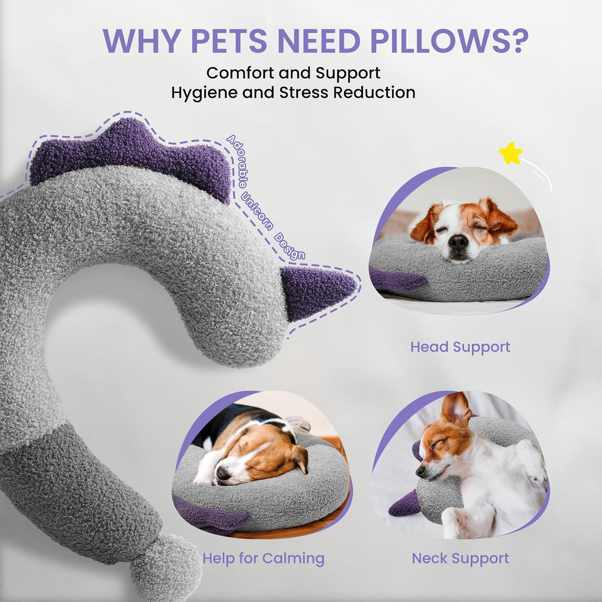 Dog Calming Pillow-Soft Neck Pillow for Dogs, Washable Sleep Pillow