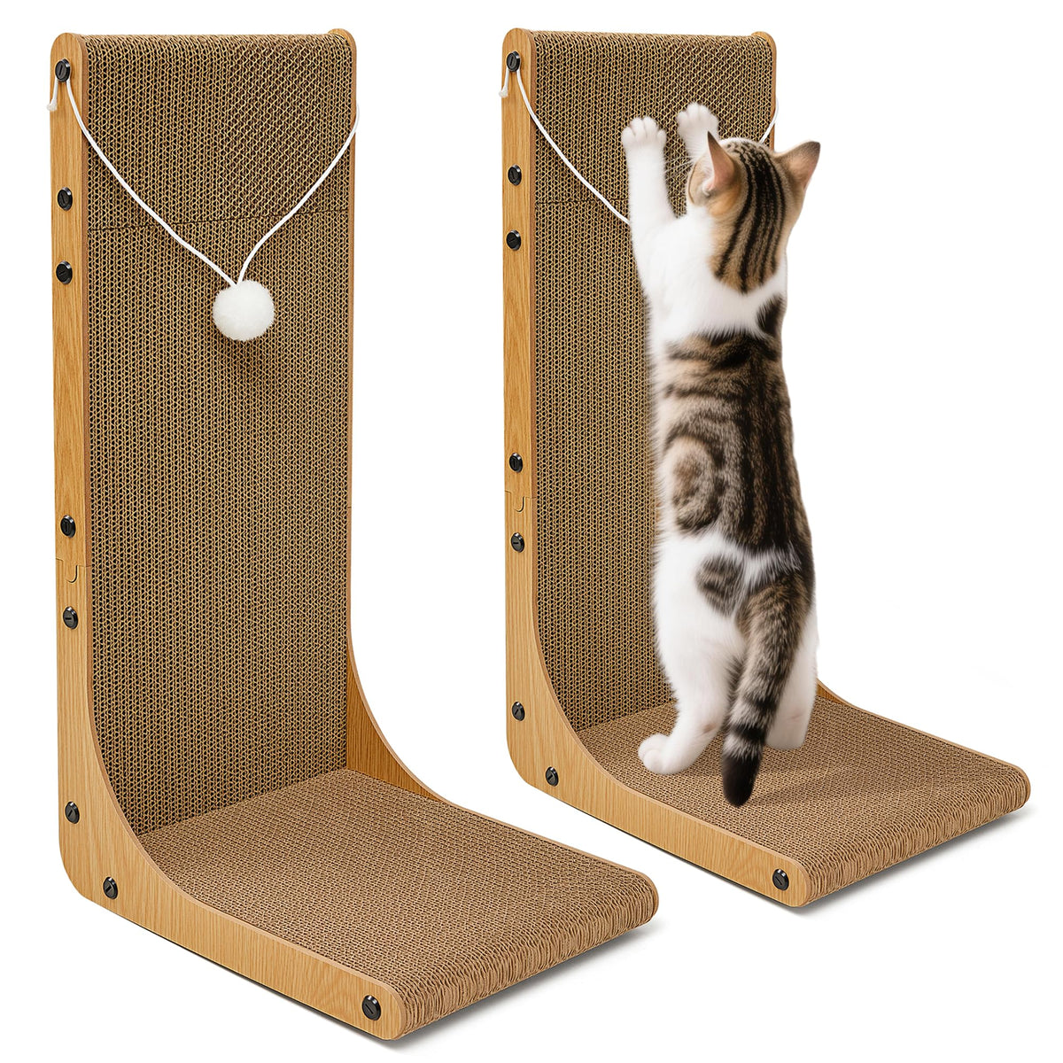 Markarbarka 23.6 IN L-Shaped Cardboard Cat Scratcher, 2-Pack for Indoor Cat