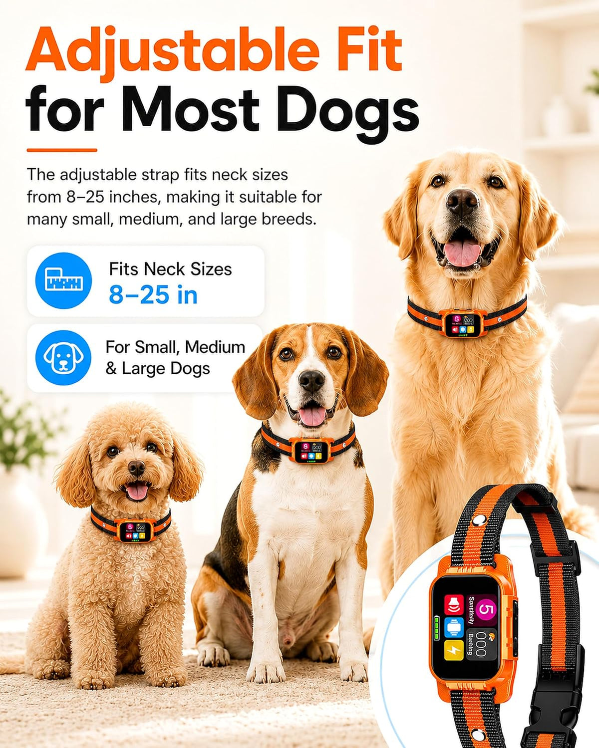 New Upgrade Dog Bark Collar for Large Medium Small Dogs, Smart Rechargeable Anti Barking Collar with Beep and Vibration,