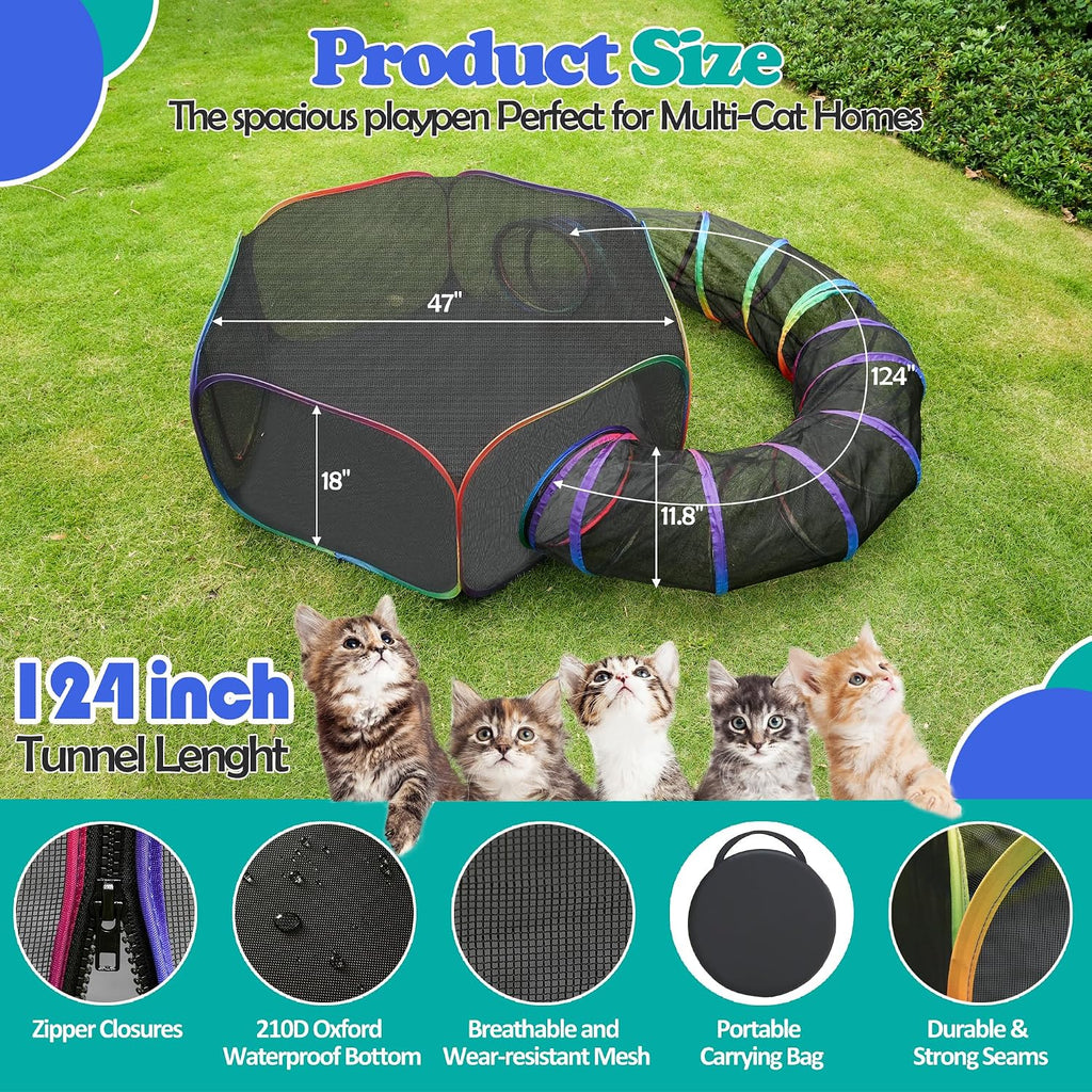 Outdoor Cat Enclosure, 2-in-1 Pop-up Portable Catio Playground