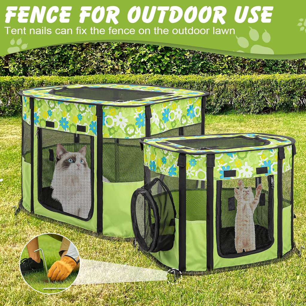 Portable Cat Playpen, Foldable Indoor Outdoor Pet Tent with 2 Areas