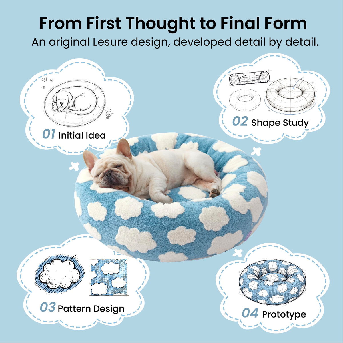 LE SURE Shown on TV Jacquard Donut Dog Beds Medium Sized Dog,Blue 30x30x8in